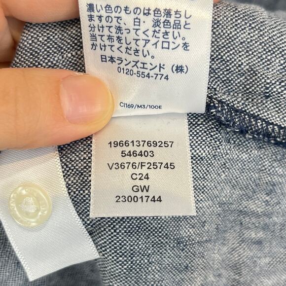 LANDS' END Linen Button Up Midi Dress Cap Sleeve Pleat Waist Blue Size 14 16 L - Picture 7 of 8